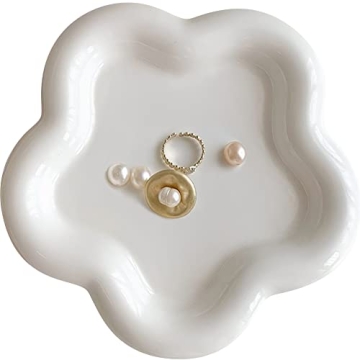 BETYMAO White Flower Ceramic Jewelry Dish Organizer Decor