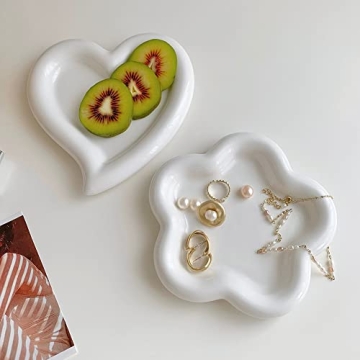 BETYMAO White Flower Ceramic Jewelry Dish Organizer Decor