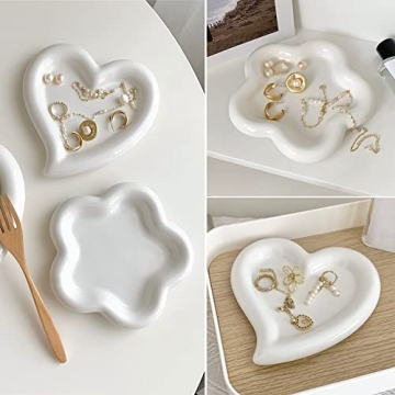 BETYMAO White Flower Ceramic Jewelry Dish Organizer Decor