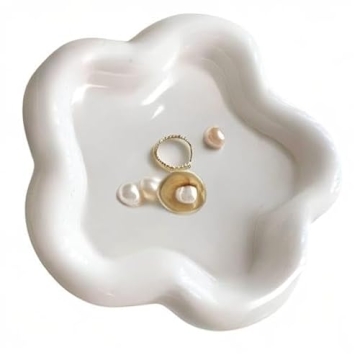 BETYMAO White Flower Ceramic Jewelry Dish Organizer Decor