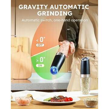 Sangcon Gravity Electric Salt and Pepper Grinder Set - 9oz Rechargeable