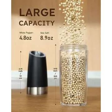 Sangcon Gravity Electric Salt and Pepper Grinder Set - 9oz Rechargeable
