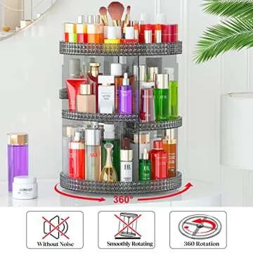 Awenia Makeup Organizer 360-Degree Rotating, Adjustable Makeup Storage, 7 Layers Large Capacity Cosmetic Storage Unit, Fits Different Types of Cosmetics and Accessories, Plus Size(Deep Gray)