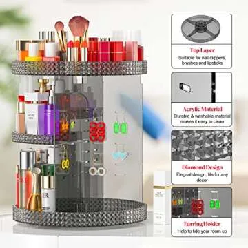 Awenia Makeup Organizer 360-Degree Rotating, Adjustable Makeup Storage, 7 Layers Large Capacity Cosmetic Storage Unit, Fits Different Types of Cosmetics and Accessories, Plus Size(Deep Gray)
