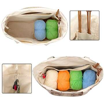 Yarwo Knitting Bag with Small Zipper Pouch, Yarn Tote for Knitting Needles, Skeins of Yarn and Knitt...