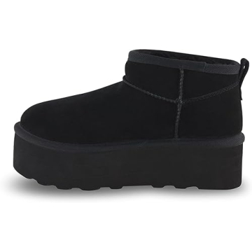 CUSHIONAIRE Hippy Women’s Platform Ankle Boots – Genuine Suede, Faux Fur Lining, Cozy Winter Slip-On Design Boots for Women, Black 7.5