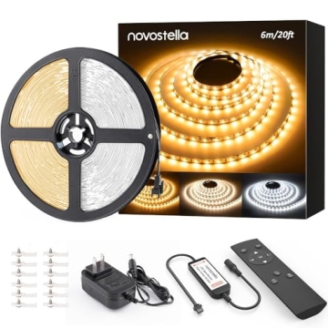 NOVOSTELLA 20ft Tunable White LED Strip Light Kit - Dimmable 3000K-6500K with RF Remote for Home Lig...