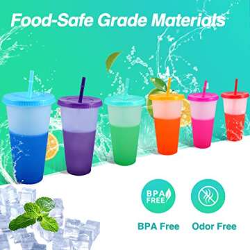 EASEVE Color Changing Cups with Lids and Straws - 6 Pack 24 oz Reusable Plastic Tumblers with Lids and Straws for Adults Kid Party, Bulk Tumblers for Iced Coffee Tea and Smoothie