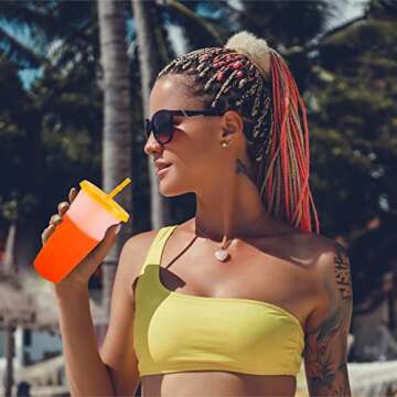 EASEVE Color Changing Cups with Lids and Straws - 6 Pack 24 oz Reusable Plastic Tumblers with Lids and Straws for Adults Kid Party, Bulk Tumblers for Iced Coffee Tea and Smoothie