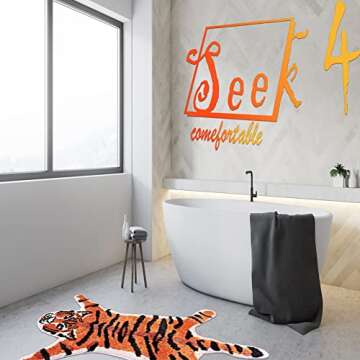 Tiger Printed Rug/Mat for Bathroom, Faux Tiger Non-Slip Door Mat Area Rug Absorbent Bathtub Rug for Small Home Decor Animal Printed Carpet Bathroom Plush Shower Rugs (Orange)