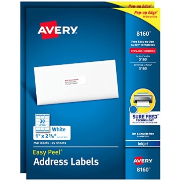Avery Easy Peel Printable Address Labels with Sure Feed, 1" x 2-5/8", White, 1500 Labels Total