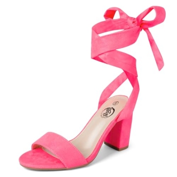 Trary Heels for Women, Hot Pink Heels, Womens Heels, Strappy Heels for Women, Tie Up Block Heels for...