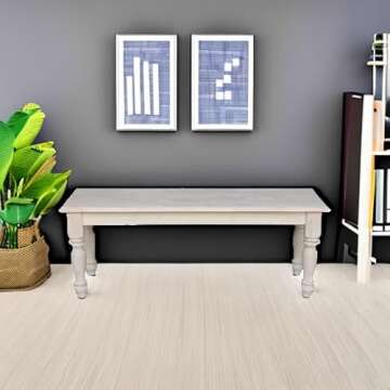 IC International Concepts Farmhouse Bench Solid Parawood Entryway Dining Bedroom Furniture, 14.4"W x...