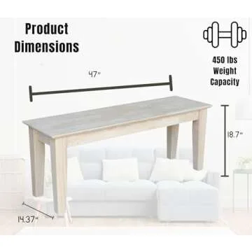 IC International Concepts Farmhouse Bench Solid Parawood Entryway Dining Bedroom Furniture, 14.4"W x 47"D x 18.7"H, Paint or Stain in Any Color, Unfinished