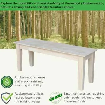 IC International Concepts Farmhouse Bench Solid Parawood Entryway Dining Bedroom Furniture, 14.4"W x 47"D x 18.7"H, Paint or Stain in Any Color, Unfinished