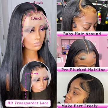 Straight Lace Front Wigs Human Hair 13x4 HD Transparent Lace Front Human Hair Wigs for Black Women G...