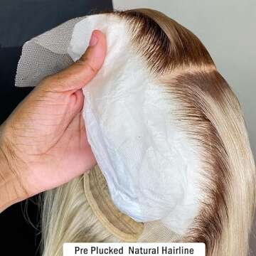 Msviki 4/613 Blonde Ombre Bob Human Hair Wig Short Straight Bob Wigs Double Drawn 13x4 UHD Transparent Lace Frontal Wigs For Women With Dark Roots 180% Density Brazilian Remy Human Hair Wig Preplucked