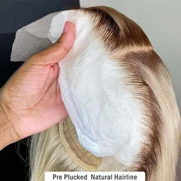 Msviki 4/613 Blonde Ombre Bob Human Hair Wig Short Straight Bob Wigs Double Drawn 13x4 UHD Transparent Lace Frontal Wigs For Women With Dark Roots 180% Density Brazilian Remy Human Hair Wig Preplucked