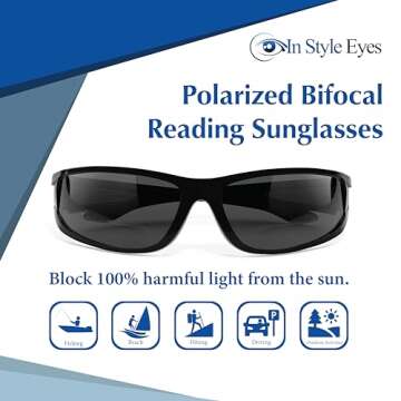 In Style Eyes Del Mar Wrap Around Bifocal Reading Sunglasses - Full-Rimmed Cheater Glasses - Polariz...