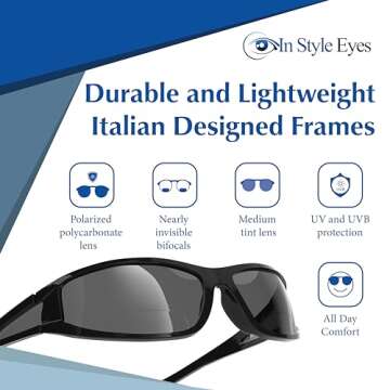 In Style Eyes Del Mar Wrap Around Bifocal Reading Sunglasses - Full-Rimmed Cheater Glasses - Polarized Polycarbonate Lens - Glossy Tortoise - 2.5x