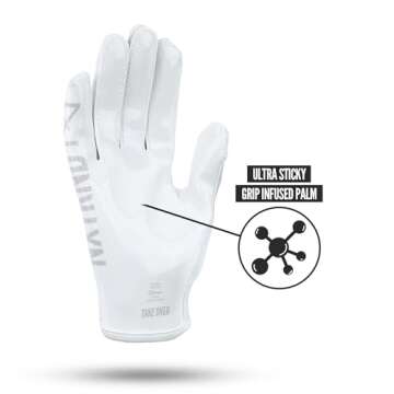 Nxtrnd G1 Youth Football Gloves, Kids Sticky Receiver Gloves (White, Youth Medium)