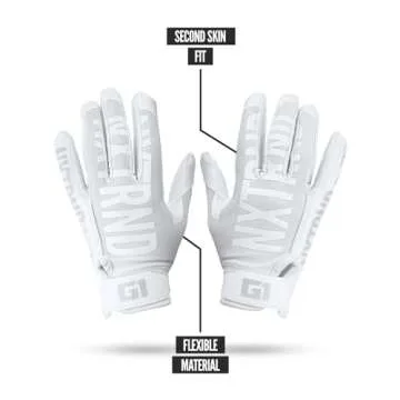 Nxtrnd G1 Youth Football Gloves, Kids Sticky Receiver Gloves (White, Youth Medium)