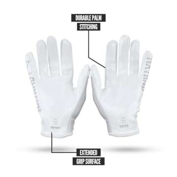 Nxtrnd G1 Youth Football Gloves, Kids Sticky Receiver Gloves (White, Youth Medium)