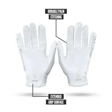 Nxtrnd G1 Youth Football Gloves, Kids Sticky Receiver Gloves (White, Youth Medium)