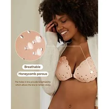 Niidor Sticky Bra, Breathable Strapless Bra Adhesive Push Up Backless Bras for Women（Nude-C）