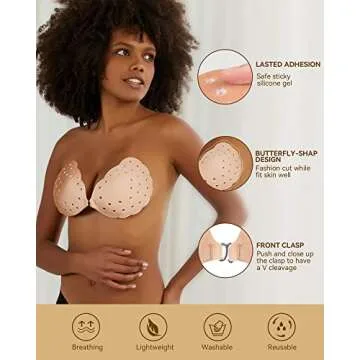 Niidor Sticky Bra, Breathable Strapless Bra Adhesive Push Up Backless Bras for Women（Nude-C）