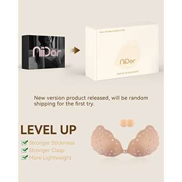 Niidor Sticky Bra, Breathable Strapless Bra Adhesive Push Up Backless Bras for Women（Nude-C）
