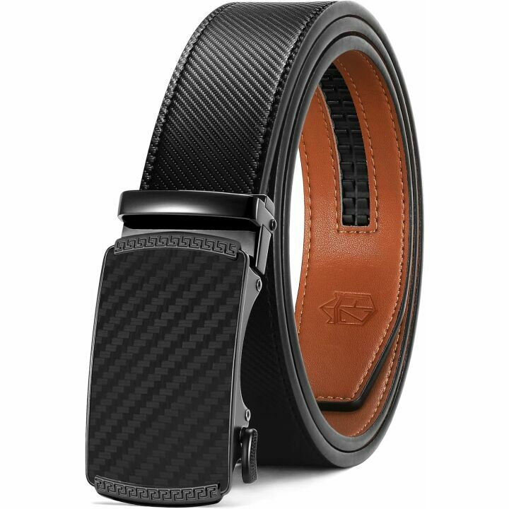 Adjustable Leather Ratchet Dress Belt for Men