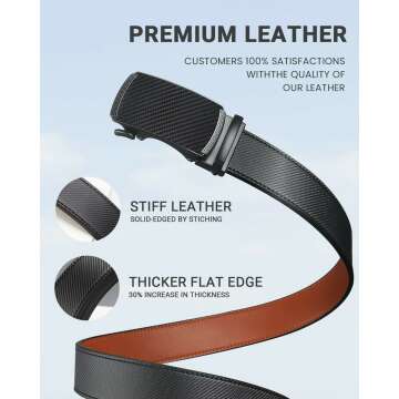 Adjustable Leather Ratchet Dress Belt for Men