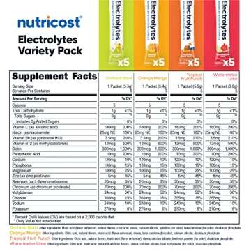 Nutricost Electrolytes Powder Hydration Packets (Variety Pack, 20 Servings) Low Calorie & Keto Frien...