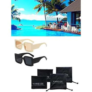 YAMEIZE Vintage Oversized Sunglasses for Women Men Trendy Square Frame UV400 Protection Sun Glasses (Beige + Black)