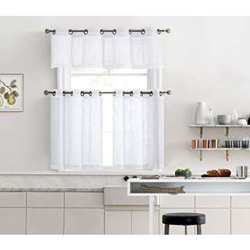 HLC.ME Abbey Faux Linen Textured Semi Sheer Privacy Light Filtering Transparent Thick Half Short Grommet Curtain Valance Topper for Small Windows, Kitchen & Bathroom (54 W x 18 L, White)