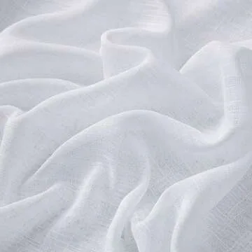 HLC.ME Abbey Faux Linen Textured Semi Sheer Privacy Light Filtering Transparent Thick Half Short Grommet Curtain Valance Topper for Small Windows, Kitchen & Bathroom (54 W x 18 L, White)