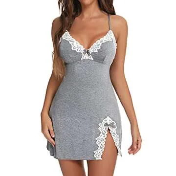 Aranmei Women Sexy Lace Chemise Nightgown Sleepwear V Neck Full Slip Babydoll Lingerie Sleep Dress(G...