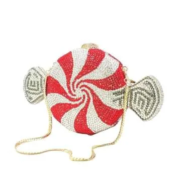 DEBIMY Candy Shape Clutch Purse Shining Crystal Evening Bags Luxury Rhinestone Handbags for Prom Cocktail Party Red