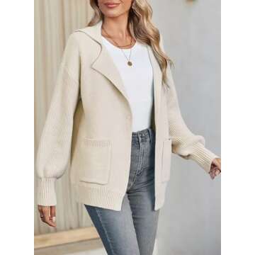 SHEWIN Women Chunky Soft Cardigan with Pockets Button Up Fashion Sweater Boyfriend Outfits Beige Large