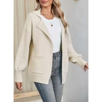 SHEWIN Women Chunky Soft Cardigan with Pockets Button Up Fashion Sweater Boyfriend Outfits Beige Large