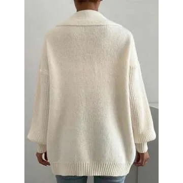 SHEWIN Women Chunky Soft Cardigan with Pockets Button Up Fashion Sweater Boyfriend Outfits Beige Large