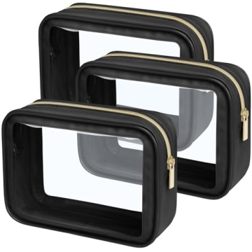 PACKISM TSA Approved Toiletry Bag - 3 Pack Upgrade Color-Edged Clear Makeup Bag, Clear Toiletry Bag For Traveling Fits Various Storage Needs, Black