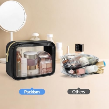 PACKISM TSA Approved Toiletry Bag - 3 Pack Upgrade Color-Edged Clear Makeup Bag, Clear Toiletry Bag For Traveling Fits Various Storage Needs, Black