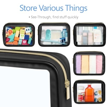 PACKISM TSA Approved Toiletry Bag - 3 Pack Upgrade Color-Edged Clear Makeup Bag, Clear Toiletry Bag For Traveling Fits Various Storage Needs, Black