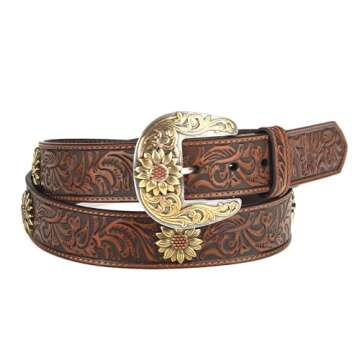 ARIAT Women's Floral Tooled Sunflower Concho Belt - Durable & Stylish