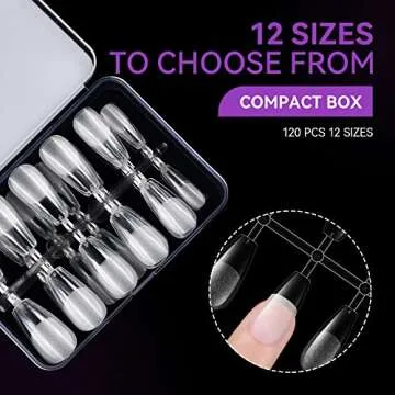 Gelike ec Medium Coffin Nail Tips: Soft Gel Tips Coffin Shaped Full Cover Gel X Nails Pre Etched - PMMA Resin Clear False Nails Strong Press on Nails 120PCS 12 Sizes, MEDIUM COFFIN