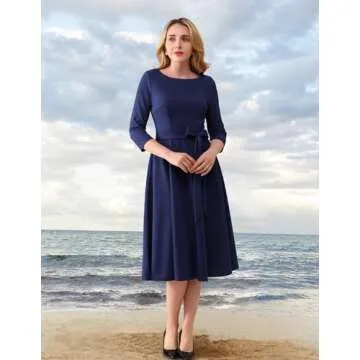 DRESSTELLS Vintage Formal Dress for Women, Wedding Guest Dresses Knee Length, 3/4 Sleeve Fit and Fla...