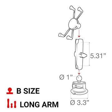 RAM Mounts X-Grip Large Phone Mount with RAM Twist-Lock Suction Cup Base RAM-B-166-C-UN10U with Long Arm for Vehicle Windshields
