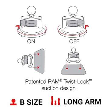 RAM Mounts X-Grip Large Phone Mount with RAM Twist-Lock Suction Cup Base RAM-B-166-C-UN10U with Long Arm for Vehicle Windshields